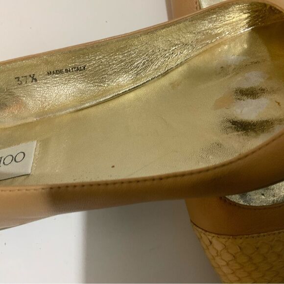 JIMMY CHOO Nude Leather & Python Cap Toe Ballet Flats Neutral Size EU 37.5, US 7 - Picture 7 of 16